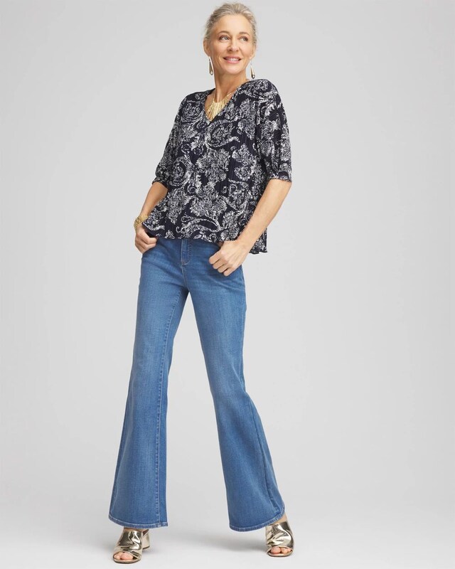 Snakeskin Print Crinkle Elbow Sleeve Tee - image 2